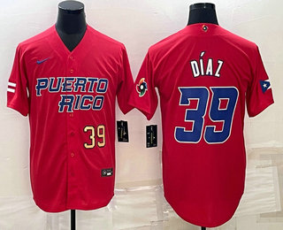 Men%27s Puerto Rico Baseball #39 Edwin Diaz Number 2023 Red World Baseball Classic Stitched Jerseys
